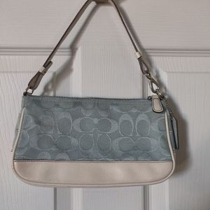 COACH  C-Signature Blue Fabric Ivory Leather Trim